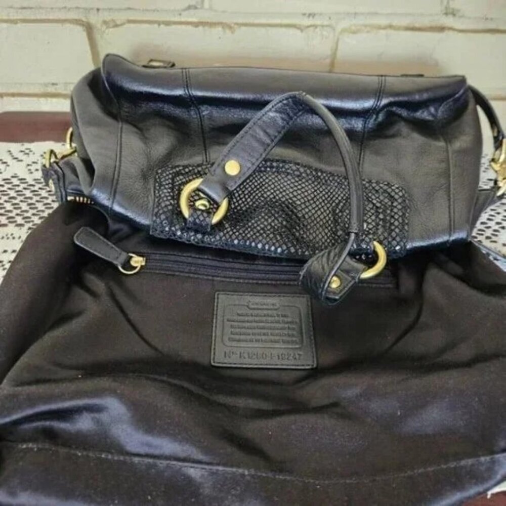 Euc Coach Ashley Black Leather Python Snakeskin 2… - image 12